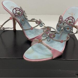 Zanotti Pink Butterfly Strap High Heel Sandals